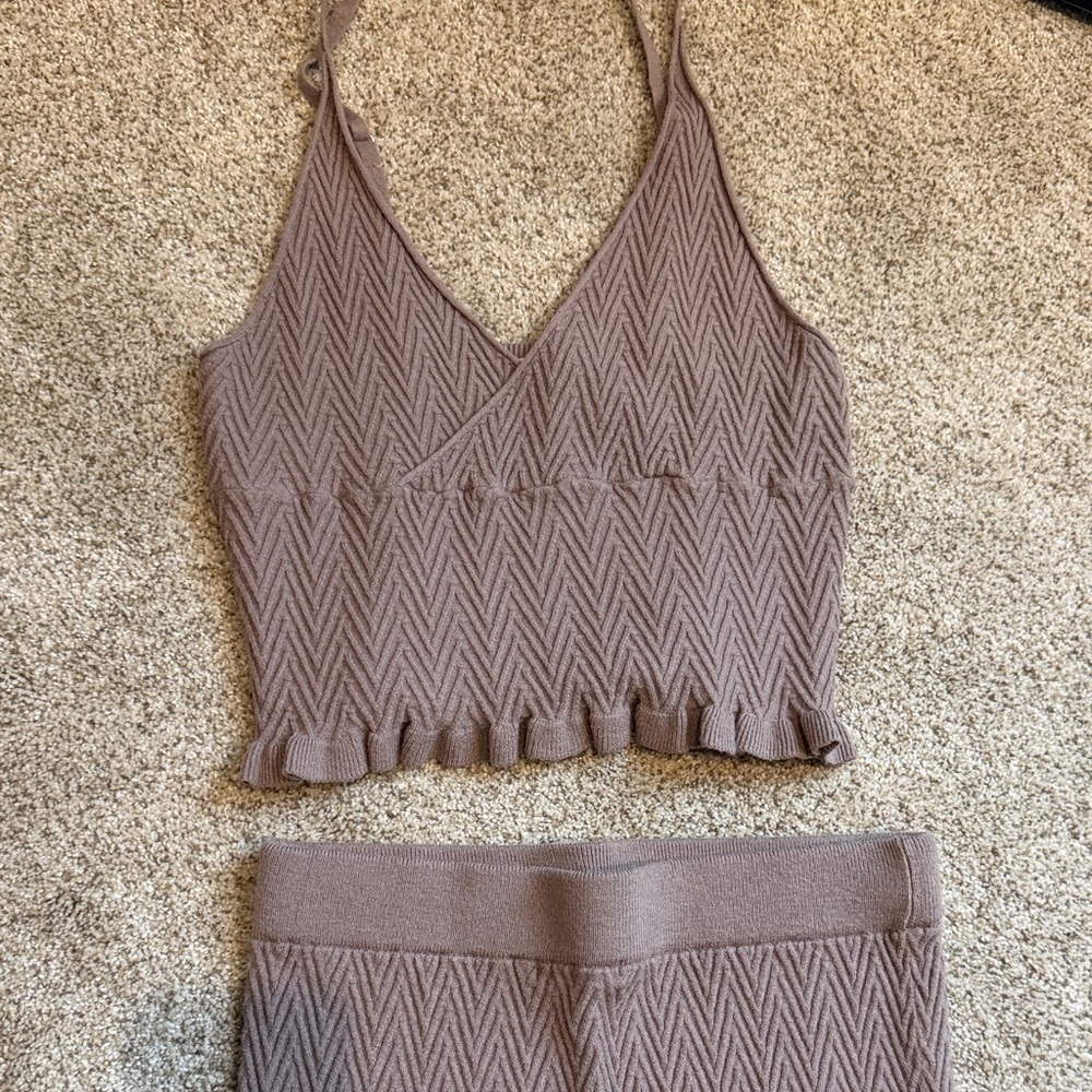 Taupe/light purple Knit Top and Bottom MATCHING SET